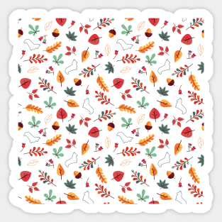 Corgi Autumn Leaves Pattern - White Background Sticker